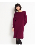 リボンショルダーハイゲージニットワンピース/ボルドー(065)