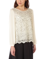 レース×ジョーゼットブラウス/ホワイト(032)