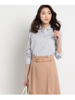 [L]〔洗える〕ルールドストライプシャツ/ネイビー(393)