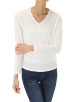 【AZUL by moussy】TC天竺ラウンドヘムVネック長袖プルオーバー/O/WHT