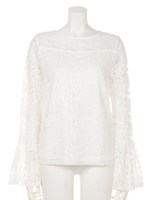 【LATINA】総レーストランペットスリーブトップス/BK