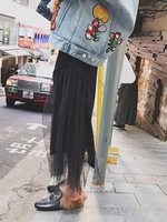 チュール切替ウェストゴムニットスカート/ブラック