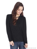 ネックカットTシャツ/キャメル