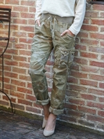 綿ストレッチカーゴ リブ付きカーゴパンツ/ベージュ