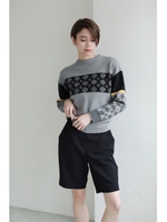 【AZUL by moussy】小紋柄ジャカードニットプルオーバー/T.GRY