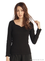 ハートネック長袖Tシャツ/レッド