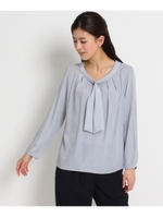 〔洗える〕ボウタイシャイニーブラウス/オフホワイト(003)