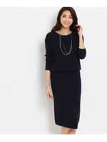 レーヨン混リブニットワンピース/ブラウン(042)