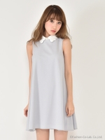 スカラップカラーAラインワンピース/ピンク