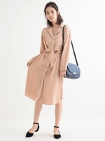 パイピングシャツワンピ/ベージュ