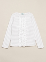 フライスボーダー胸フリル付き長袖Tシャツ/グレー