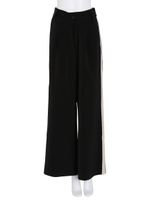 サイドラインサテンワイドパンツ/ブラック