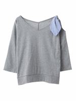 ショルダーストライプリボンプルオーバー/ライトグレー