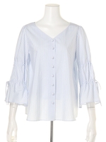 袖ギャザーリボンブラウス(ストライプ)/ストライプ