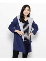 ダブルフェイスフードニットカーディガン/ブルー(092)