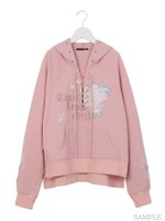 レースアップフーディパーカー/ピンク