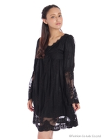 ベルスリーブ刺繍ワンピース/ピンク