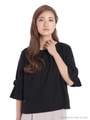 ミラノリブ袖リボンフレアースリーブ/ブラック