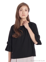 ミラノリブ袖リボンフレアースリーブ/ブラック