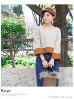 バイカラーカットオフトップス ワイドスリーブ/ベージュ