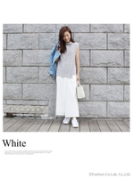 ベルト付きワイドパンツ ロング丈パンツ/ホワイト