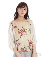 リリープリント+天竺ブラウス/ベージュ