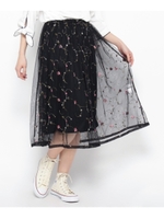 花刺繍チュールスカート/オフホワイト(703)
