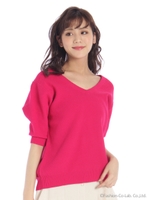 前後Vネックバスケット編みニット/キャメル