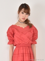 コットンスカラップトップス/レッド