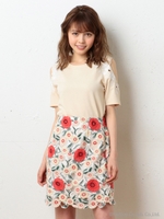 カラーレース台形スカート/レッド