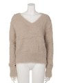 シャギーヤーンVネックニットプルオーバー/ピンクベージュ
