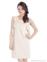 ラッフルパール付ワンピース/ベージュ