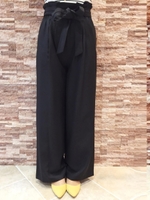 ハイウエストリボン付タックワイドパンツ/オフ