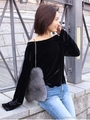 ベロアオフショル トップス/ネイビー
