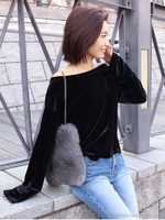 ベロアオフショル トップス/ネイビー