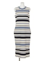 【LATINA】カラーボーダーリブスリットワンピース/SAX