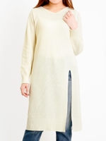 スリット入り畦編みワンピース/オフ