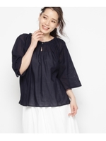 ドロップホール七分袖ギャザーブラウス/オフホワイト(003)