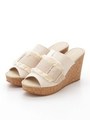ワイドベルテッドコルクウェッジサンダル/BEIGE