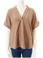 Vネックロールアップブラウス/ベージュ