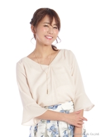 後衿レースネックレス付ブラウス/ピンク