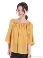 プリーツスリーブブラウス/サックス