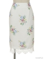 オリジナルブーケ柄タイトスカート/ライトグリーン