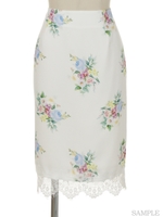 オリジナルブーケ柄タイトスカート/ライトグリーン