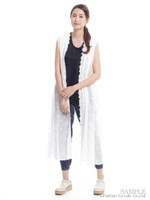 コットンシフォン小花スカラップレースワンピ/ネイビー