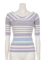 【プルオーバー】マルチボーダーロールカラープルオーバー/ライトグレー