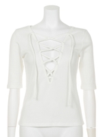 【ANAP】レースアップリブトップス/O.WHT