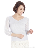 袖レースハートネックニット/ネイビー