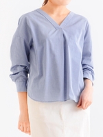 ブロードVネックタックシャツ/ブルー