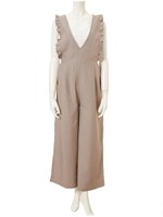 フリルワイドパンツコンビネゾン/ベージュ